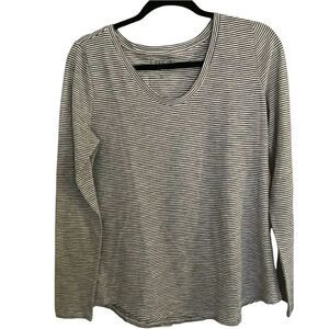 LOFT Vintage Soft Long Sleeve Scoop Neck Top Metallic Strips